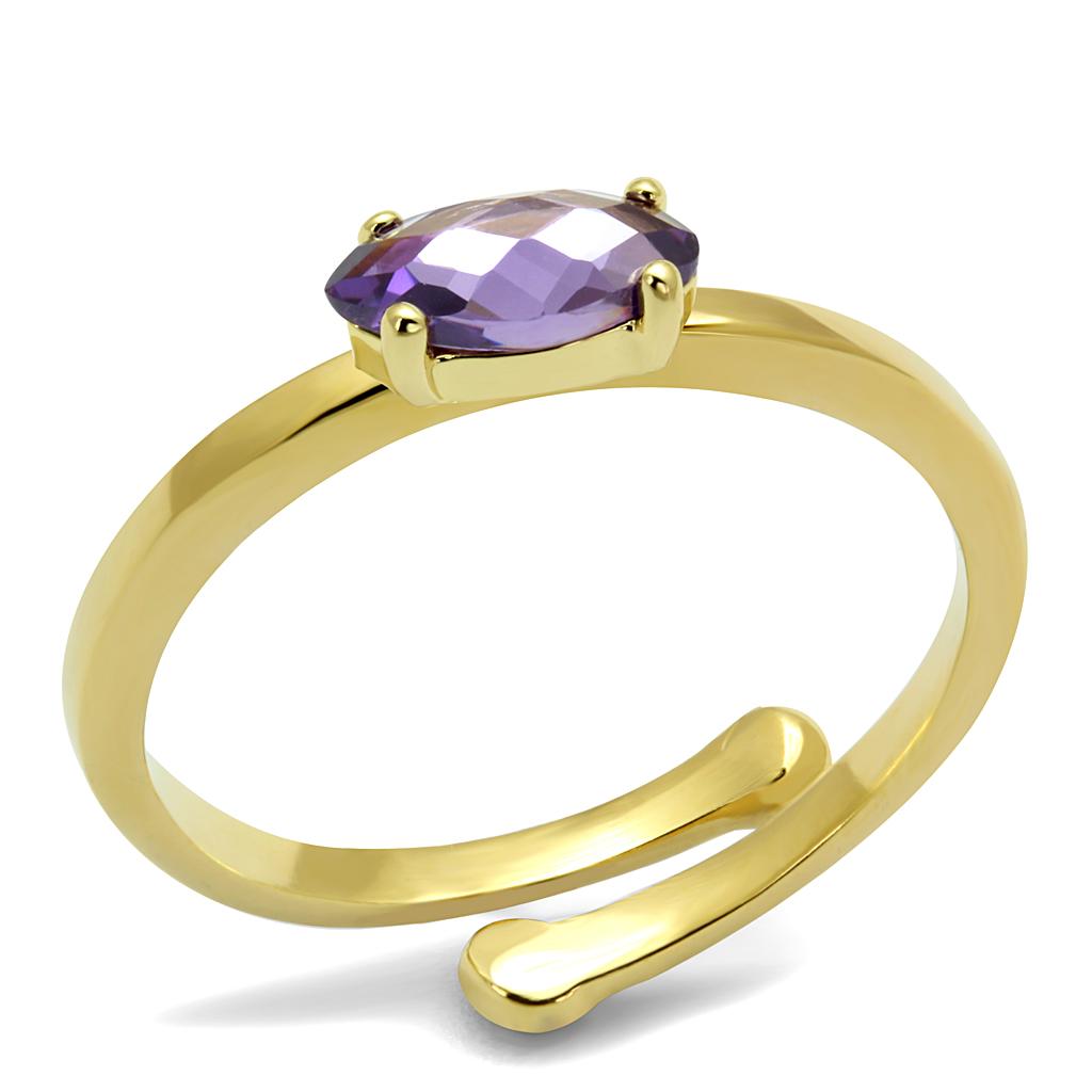 JCE4068 Flash Gold Brass Ring with AAA Grade CZ in Amethyst