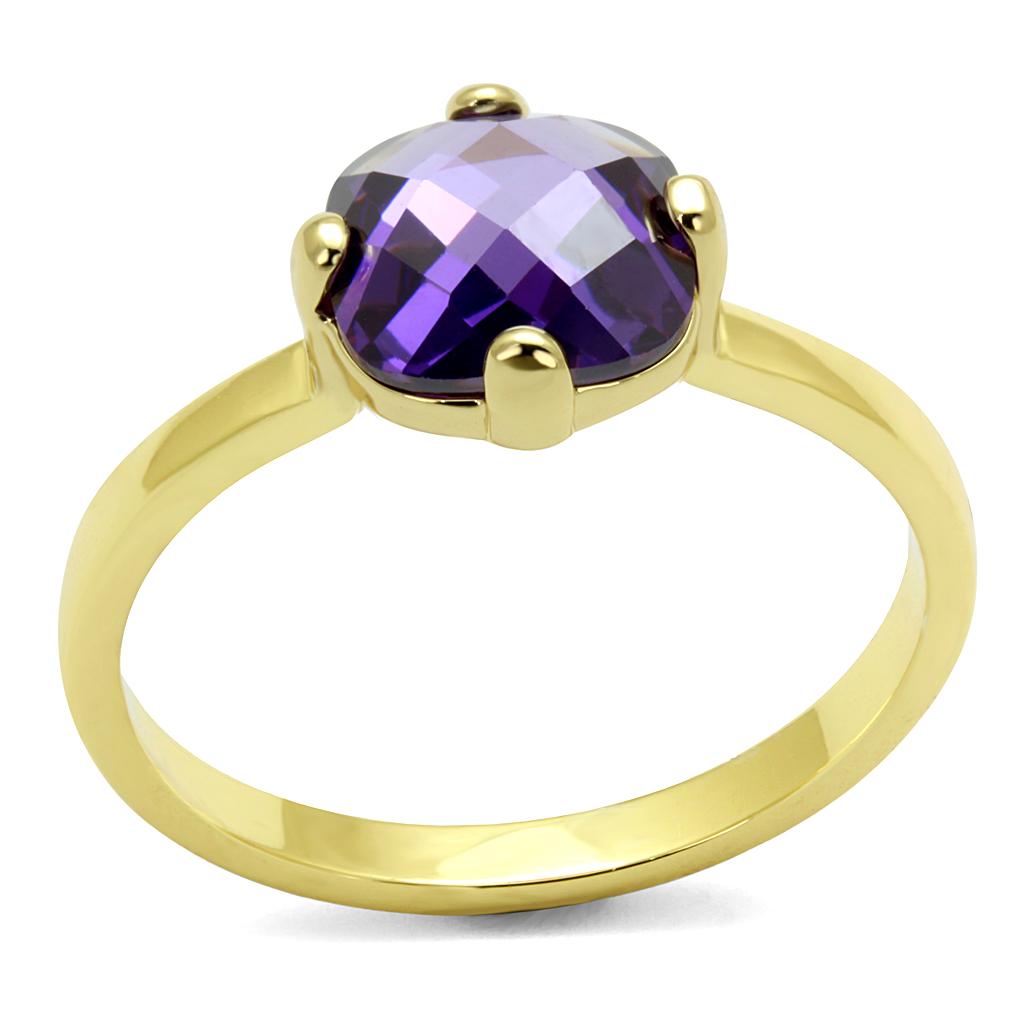 JCE4076 Flash Gold Brass Ring with AAA Grade CZ  in Amethyst