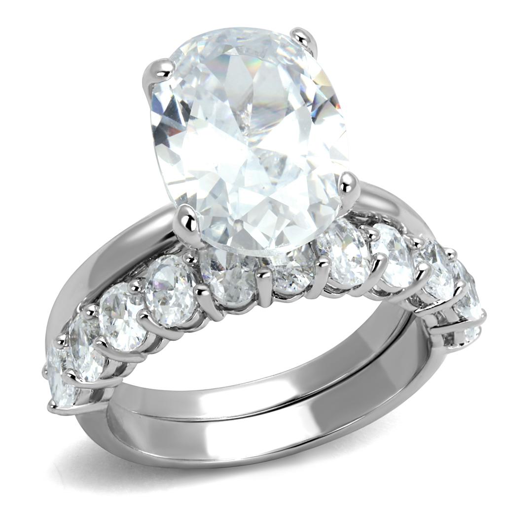 JCE4089 Rhodium Brass Ring with AAA Grade CZ in Clear
