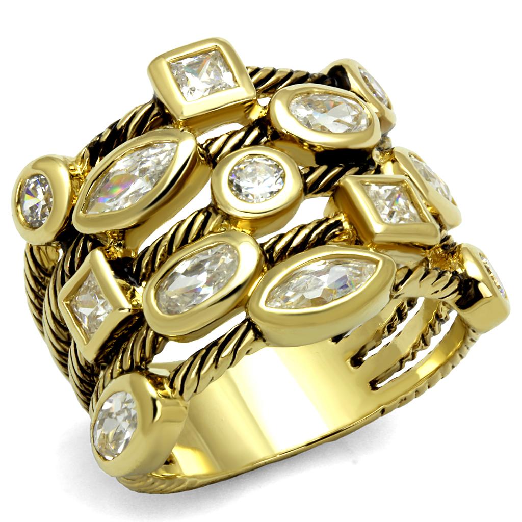JCE4096 Gold Brass Ring with AAA Grade CZ in Clear