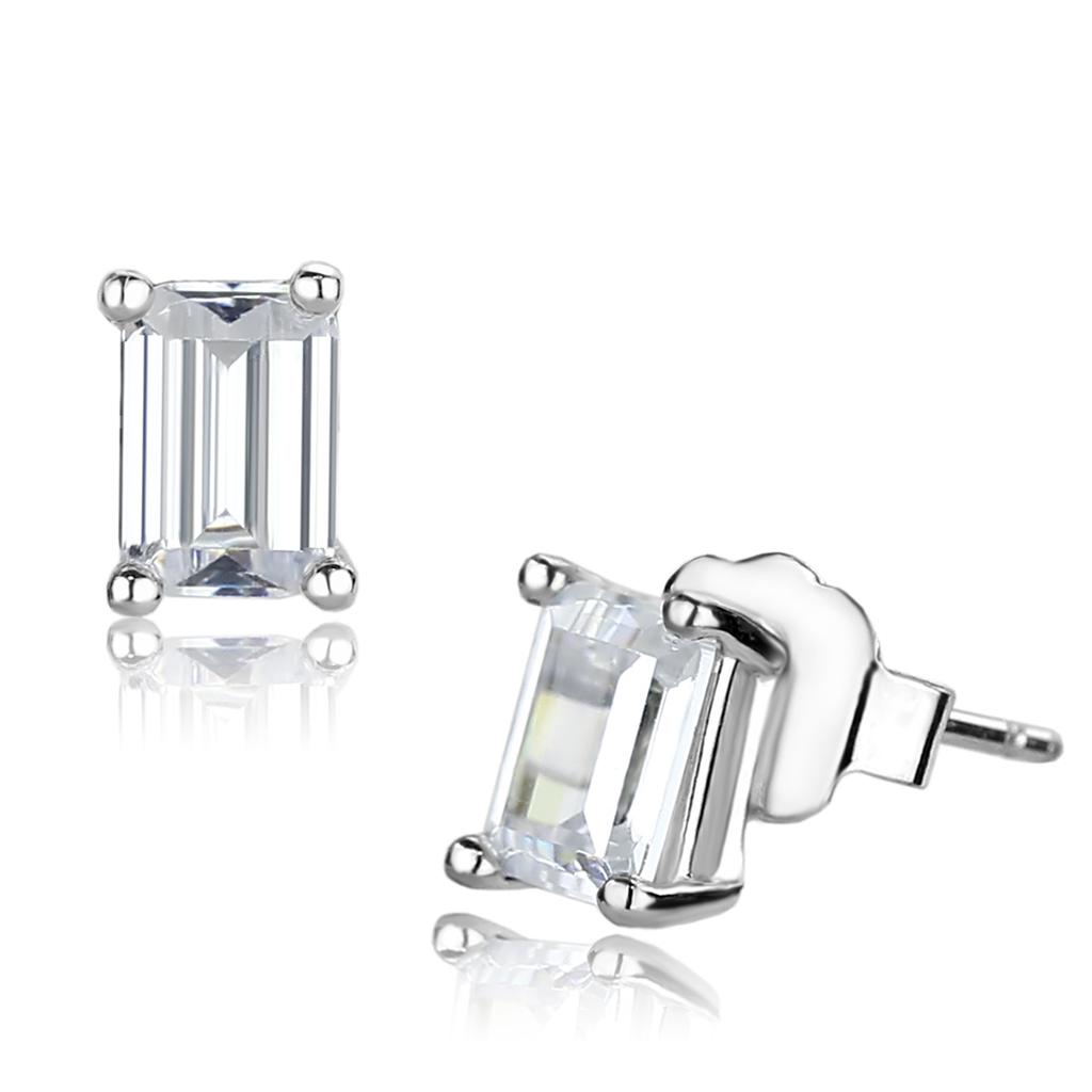 JCE4128 Rhodium Brass Earrings with AAA Grade CZ in Clear