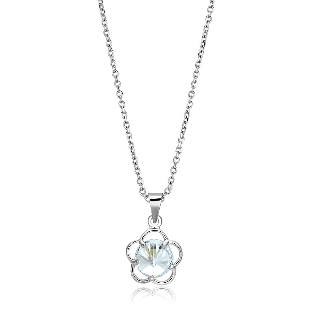 JCE4143 Rhodium Brass Chain Pendant with AAA Grade CZ  in Clear