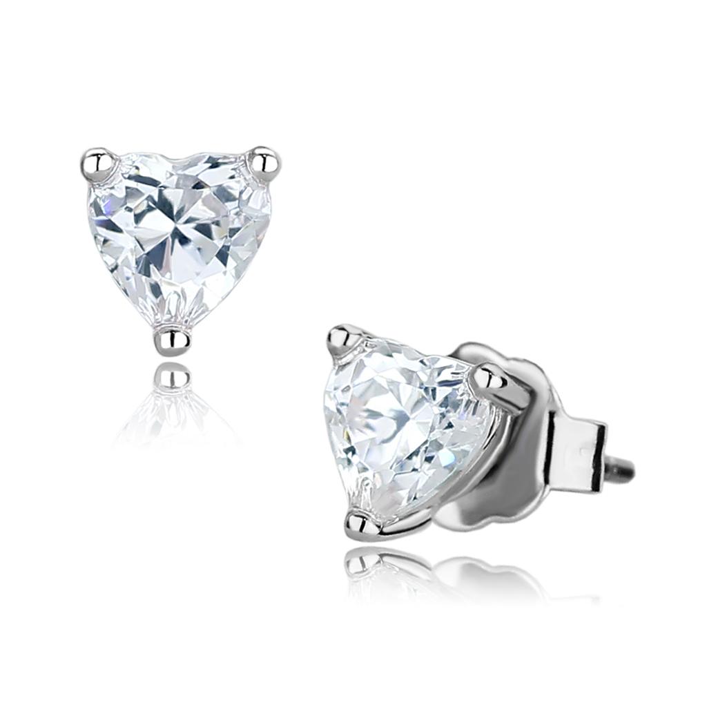 JCE4170 Rhodium Brass Earrings with AAA Grade CZ in Clear