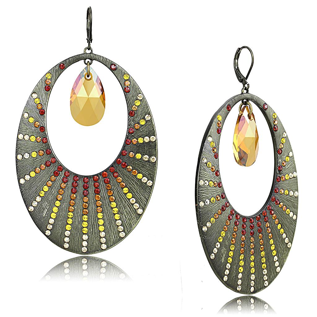 JCE4177 Antique Copper Brass Earrings with Top Grade Crystal in Champagne