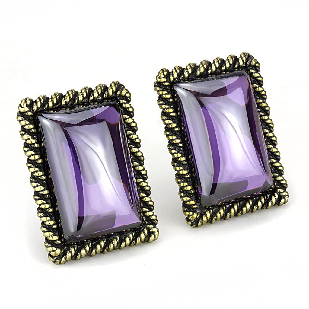 JCE4178 Antique Copper Brass Earrings with AAA Grade CZ in Amethyst