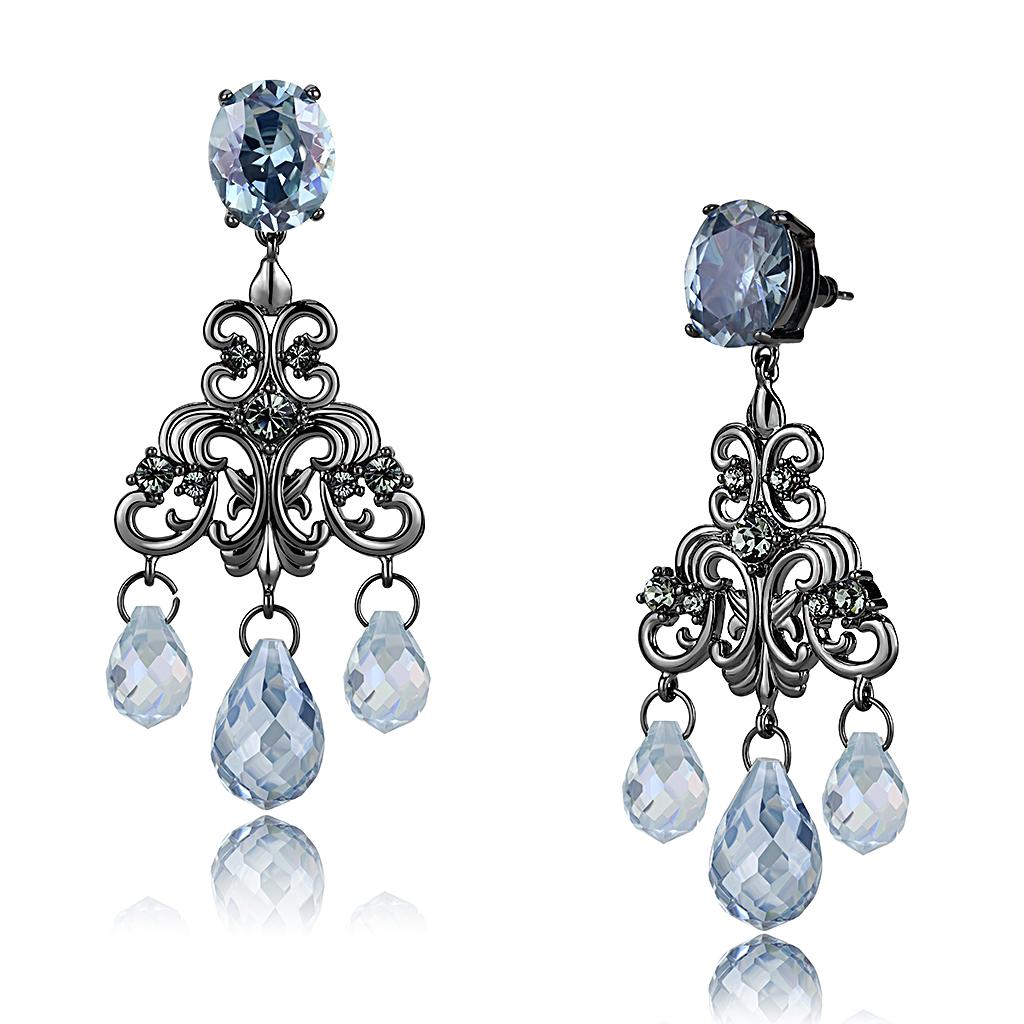 JCE4188 TIN Cobalt Black Brass Earrings with AAA Grade CZ in Sea Blue