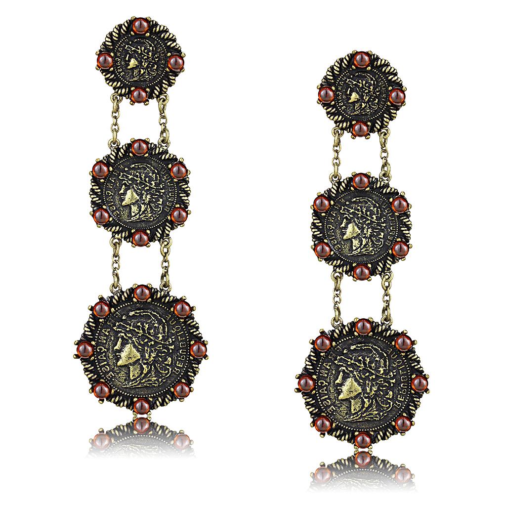 JCE4196 Antique Copper Brass Earrings with AAA Grade CZ in Garnet