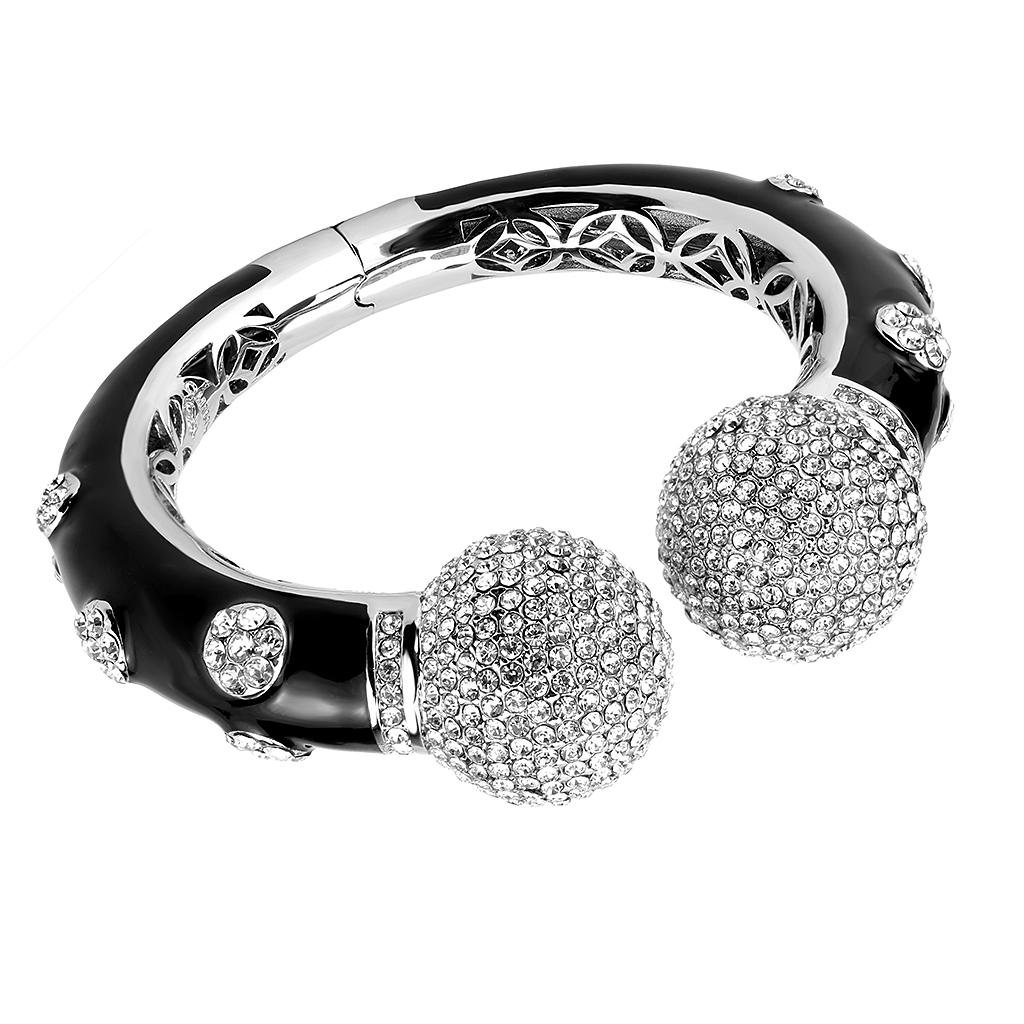 JCE4282 Rhodium Brass Bangle with Top Grade Crystal  in Clear