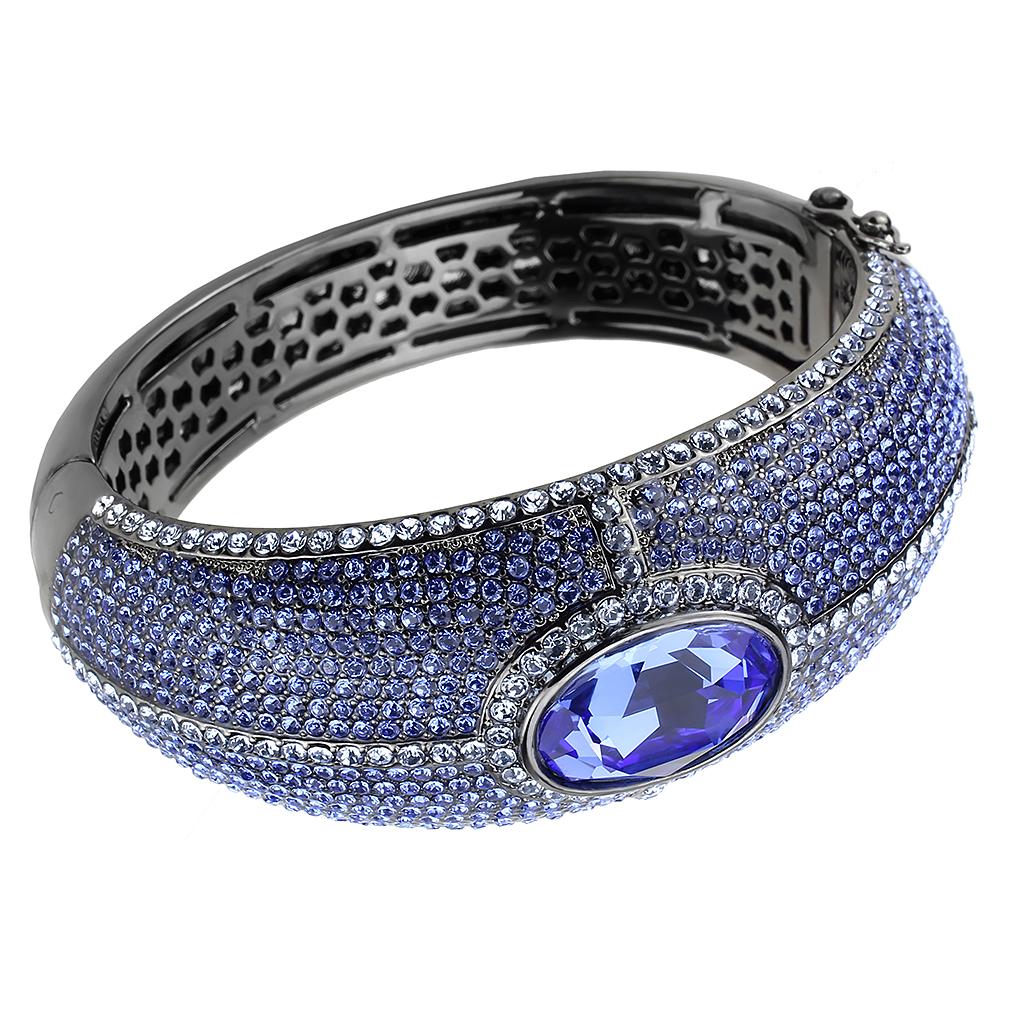 JCE4283 TIN Cobalt Black Brass Bangle with Top Grade Crystal  in Sapphire