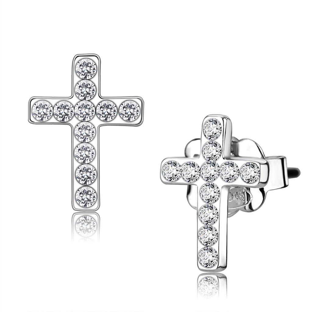 JCE4665 Silver+ e-coating Brass Earrings with Top Grade Crystal in Clear