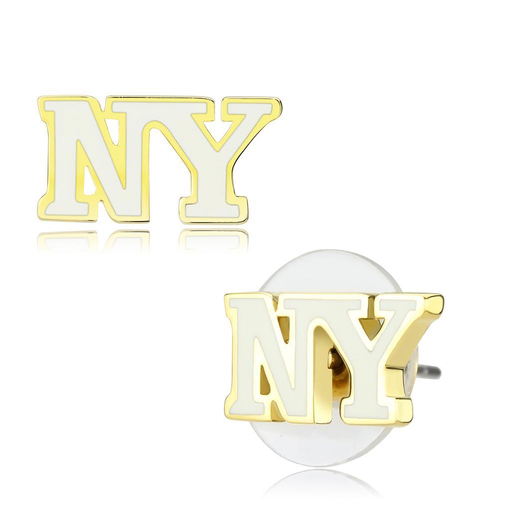 JCE4666 Gold Brass Earrings with Epoxy in White