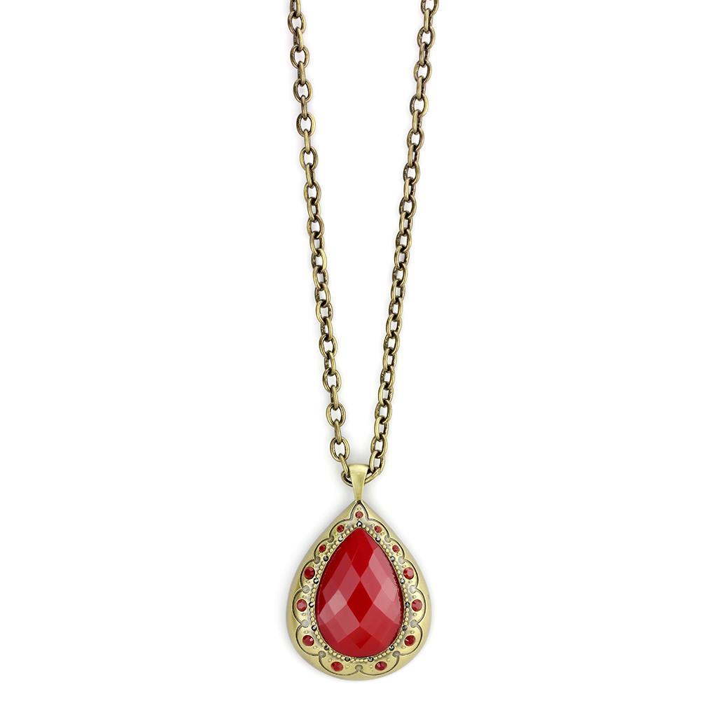 JCE4686 Antique Copper Brass Chain Pendant with Synthetic Synthetic Stone in Red Series