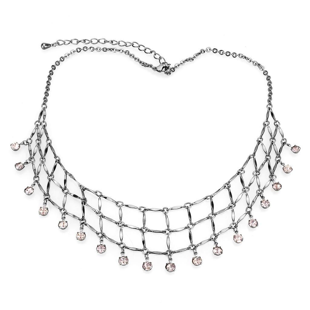 JCE4731 Ruthenium White Metal Necklace with Top Grade Crystal in Light Amethyst