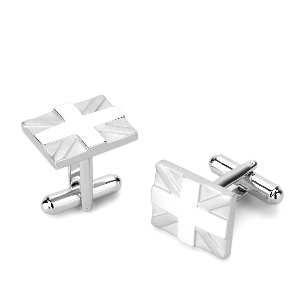 JCE4733 Matte Rhodium & Rhodium Brass Cufflink with No Stone