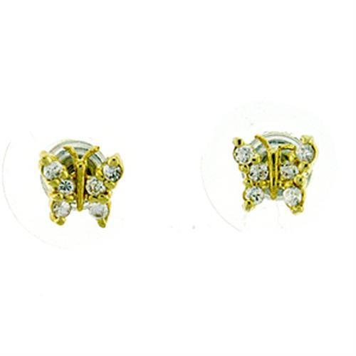 JCEA440 Gold Brass Earrings with AAA Grade CZ  in Clear-PCS