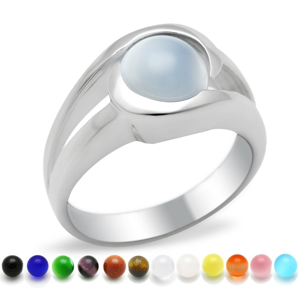 JCEA447 High-Polished 925 Sterling Silver Ring with Synthetic Glass Bead in Multi Color