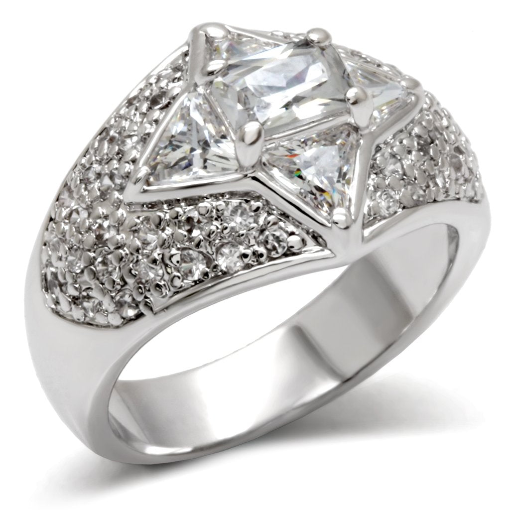 JCEA477 High-Polished 925 Sterling Silver Ring with AAA Grade CZ  in Clear