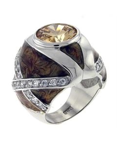 JCEA526 High-Polished 925 Sterling Silver Ring with AAA Grade CZ  in Champagne