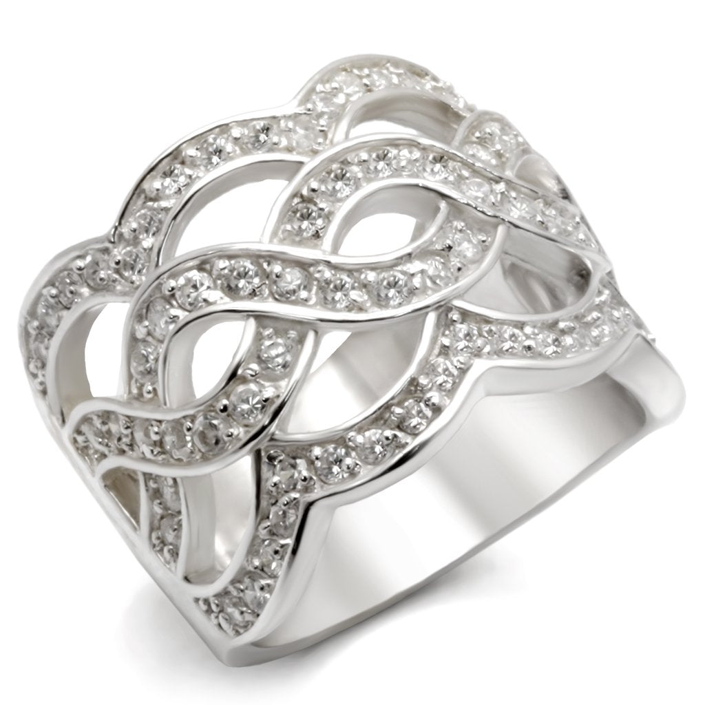 JCEA553 Rhodium 925 Sterling Silver Ring with AAA Grade CZ  in Clear