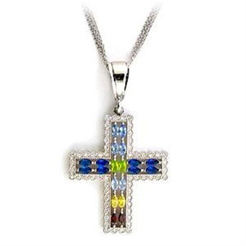 JCEA556 Rhodium 925 Sterling Silver Necklace with AAA Grade CZ in Multi Color