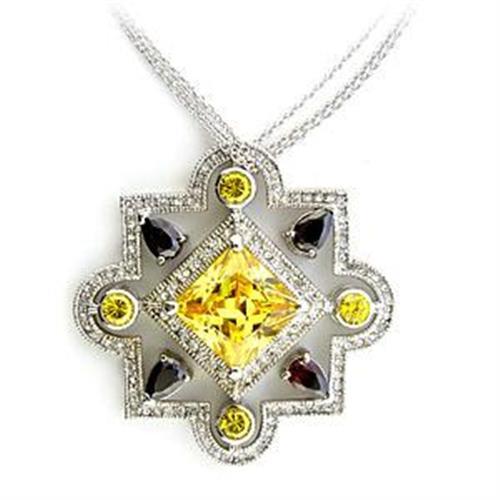 JCEA557 Rhodium 925 Sterling Silver Necklace with AAA Grade CZ in Multi Color