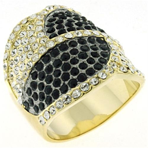 JCEA607 Gold & Brush Brass Ring with Top Grade Crystal  in Multi Color