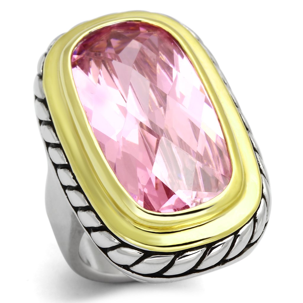 JCEA841 Reverse Two-Tone Brass Ring with AAA Grade CZ in Rose
