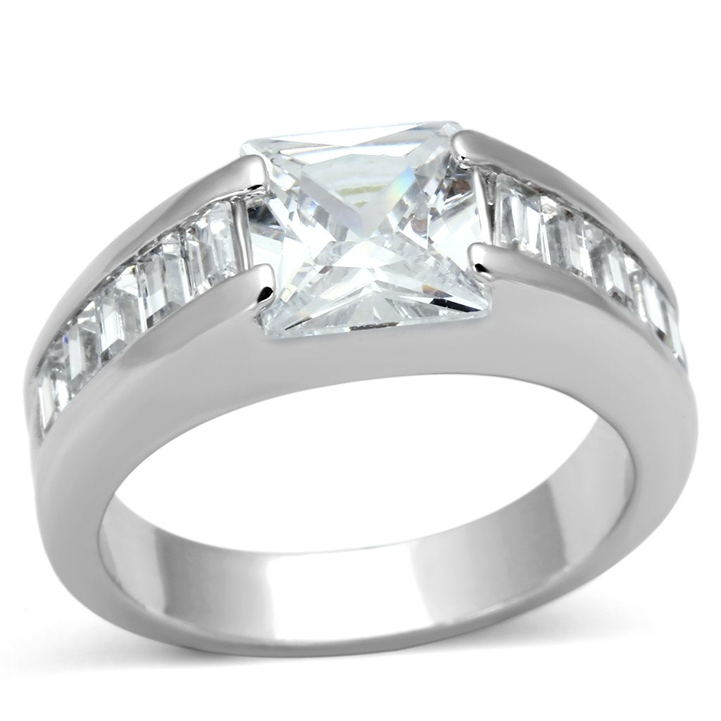 JCEA843 Rhodium Brass Ring with AAA Grade CZ in Clear