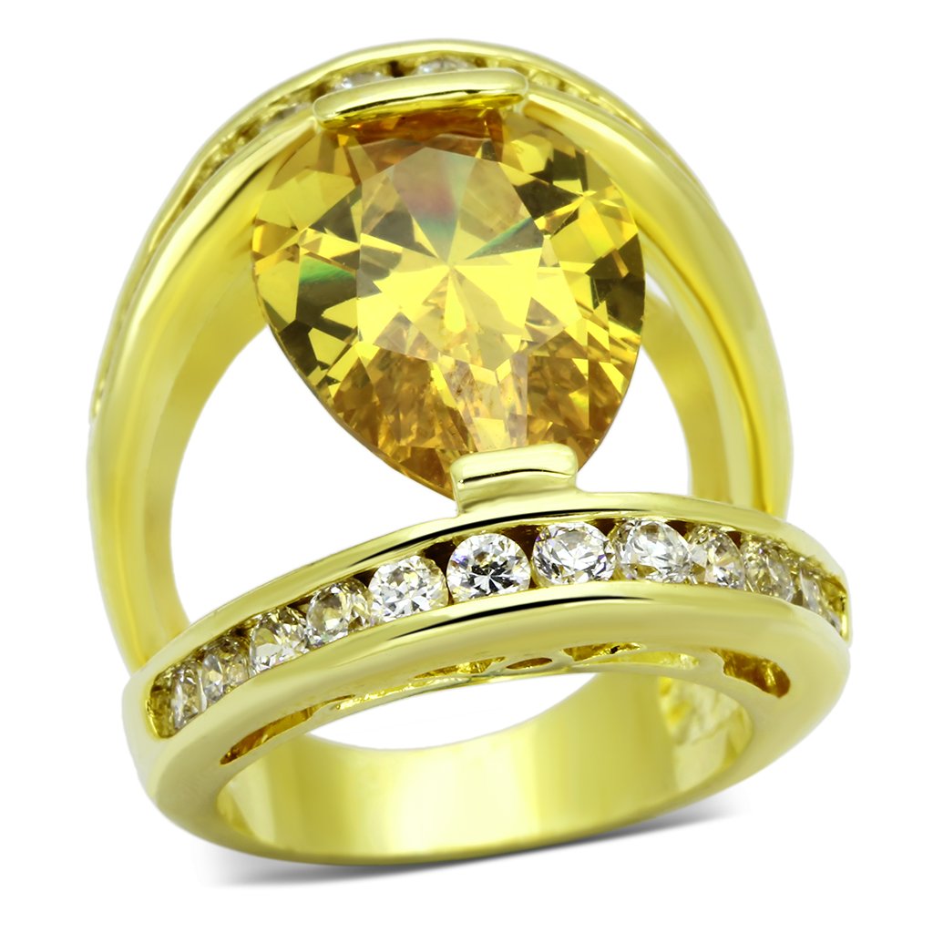 JCEA849 Gold Brass Ring with AAA Grade CZ in Topaz