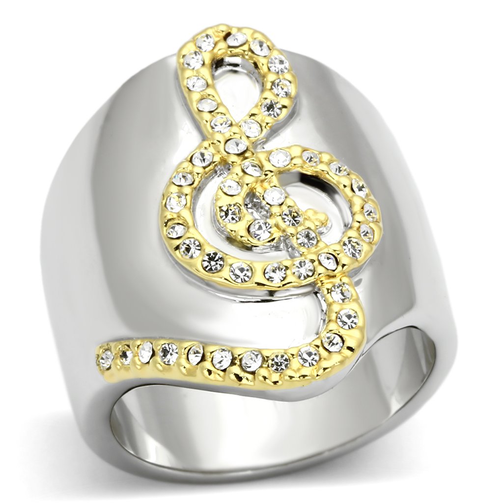 JCEA857 Reverse Two-Tone Brass Ring with Top Grade Crystal  in Clear
