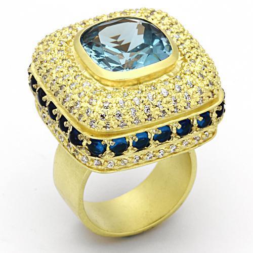 JCEA860 Matte Gold Brass Ring with Synthetic Spinel in London Blue