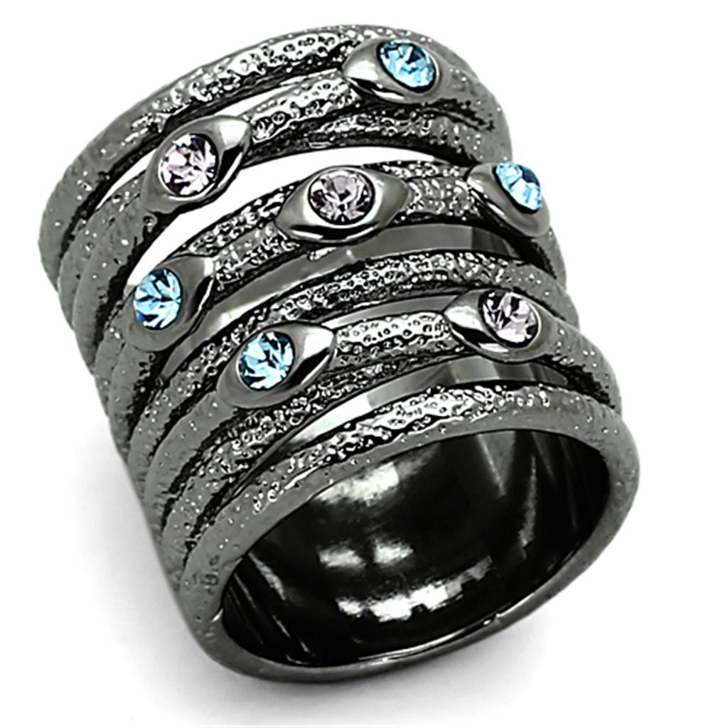 JCEA883 Ruthenium Brass Ring with Top Grade Crystal in Multi Color