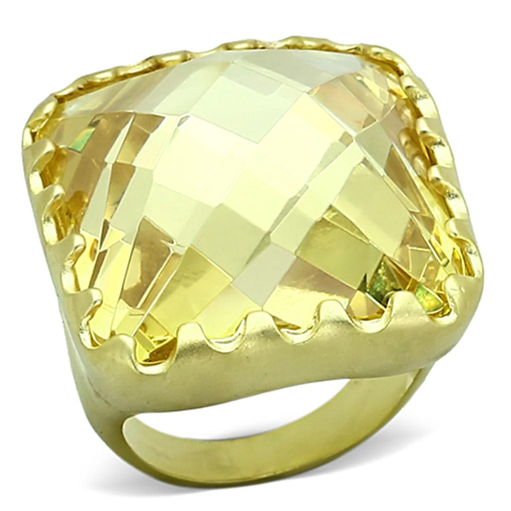 JCEA888 Matte Gold Brass Ring with AAA Grade CZ in Citrine Yellow