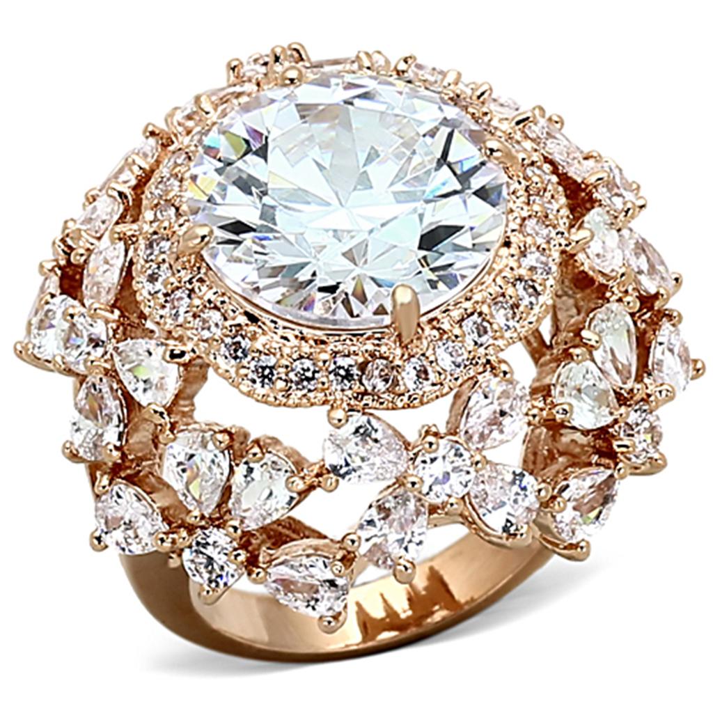 JCEA891 Rose Gold Brass Ring with AAA Grade CZ  in Clear