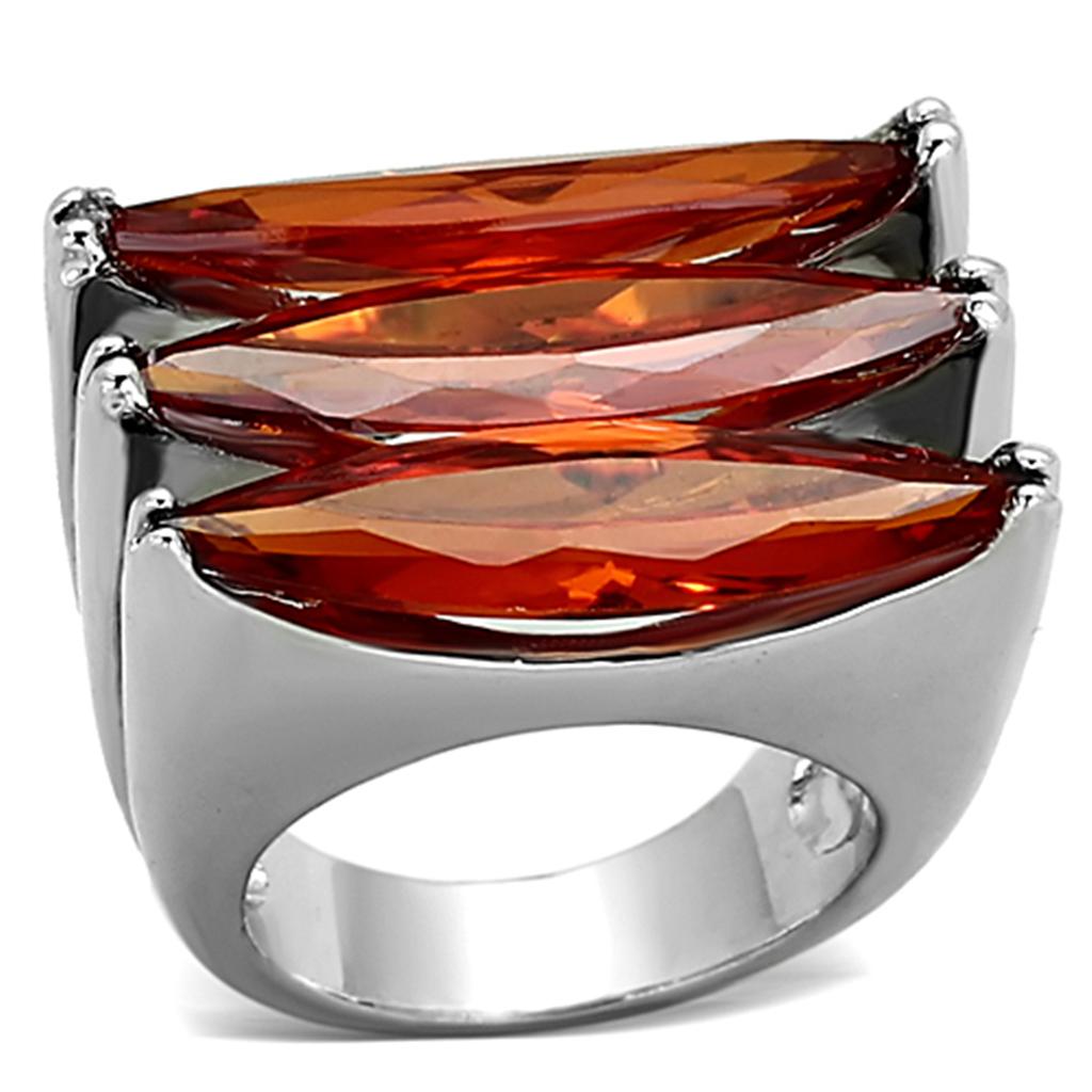 JCEA917 Rhodium Brass Ring with AAA Grade CZ in Orange