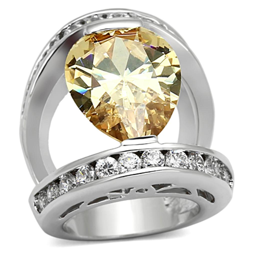 JCEA922 Rhodium Brass Ring with AAA Grade CZ in Champagne