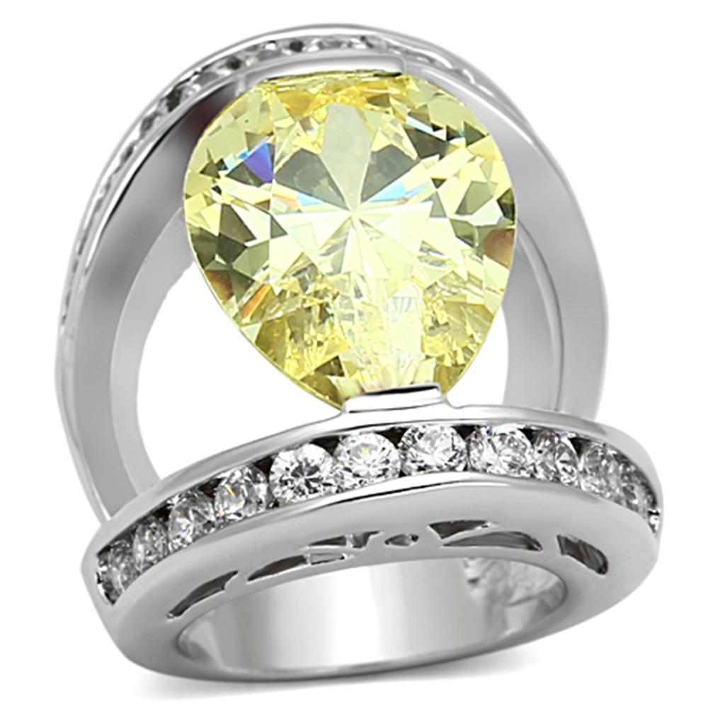 JCEA925 Rhodium Brass Ring with AAA Grade CZ in Citrine Yellow