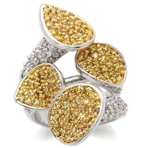 JCEA937 Gold+Rhodium Brass Ring with AAA Grade CZ in Topaz