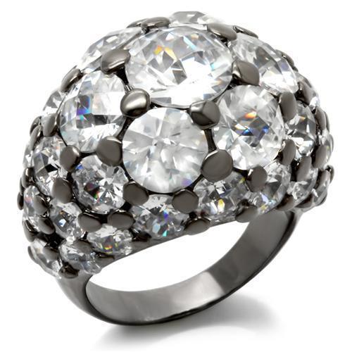 JCEA942 Ruthenium Brass Ring with AAA Grade CZ in Clear