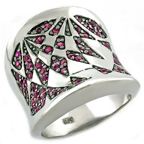 JCEAS1009 Rhodium 925 Sterling Silver Ring with AAA Grade CZ in Ruby