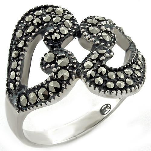 JCEAS1010 High-Polished 925 Sterling Silver Ring with Synthetic Marcasite in Jet