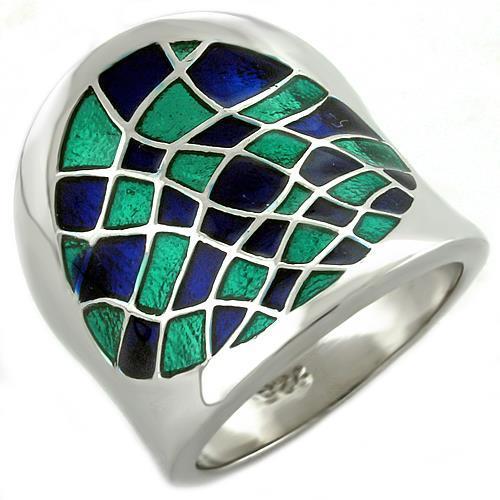 JCEAS1021 Rhodium 925 Sterling Silver Ring with Epoxy in Multi Color