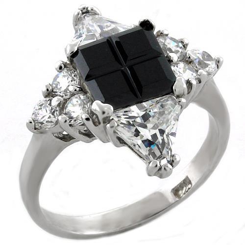 JCEAS1031 Rhodium 925 Sterling Silver Ring with AAA Grade CZ in Jet