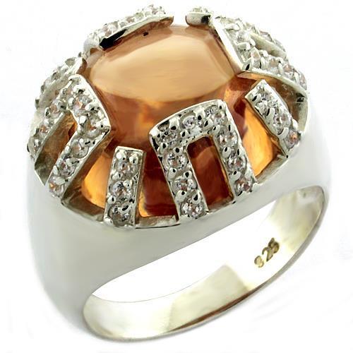 JCEAS1039 Rhodium 925 Sterling Silver Ring with AAA Grade CZ in Champagne
