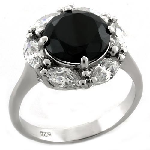 JCEAS1044 Rhodium 925 Sterling Silver Ring with AAA Grade CZ in Jet