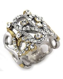 JCEAS1066 Gold+Rhodium 925 Sterling Silver Ring with AAA Grade CZ in Clear