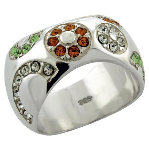 JCEAS1073 High-Polished 925 Sterling Silver Ring with Top Grade Crystal in Multi Color