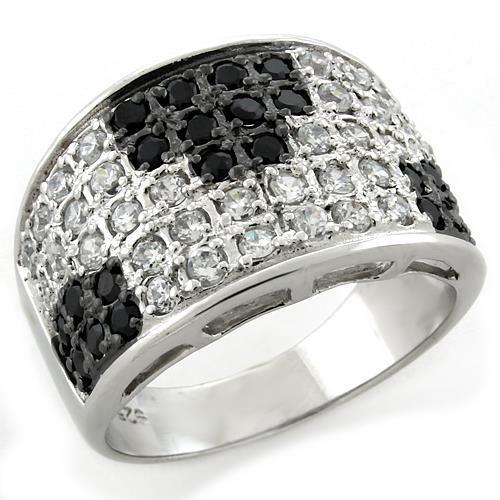 JCEAS1088 IP Black(Ion Plating) 925 Sterling Silver Ring with AAA Grade CZ in Jet