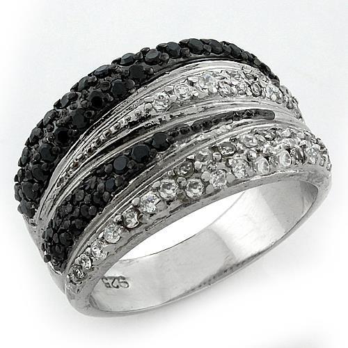 JCEAS1095 Rhodium + Ruthenium 925 Sterling Silver Ring with AAA Grade CZ in Multi Color