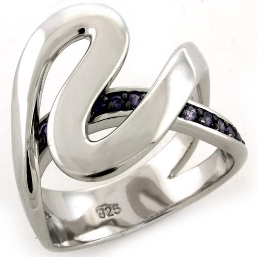 JCEAS1102 Rhodium 925 Sterling Silver Ring with AAA Grade CZ in Amethyst